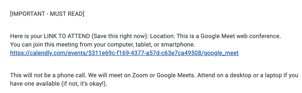 Important meeting details to read before the call