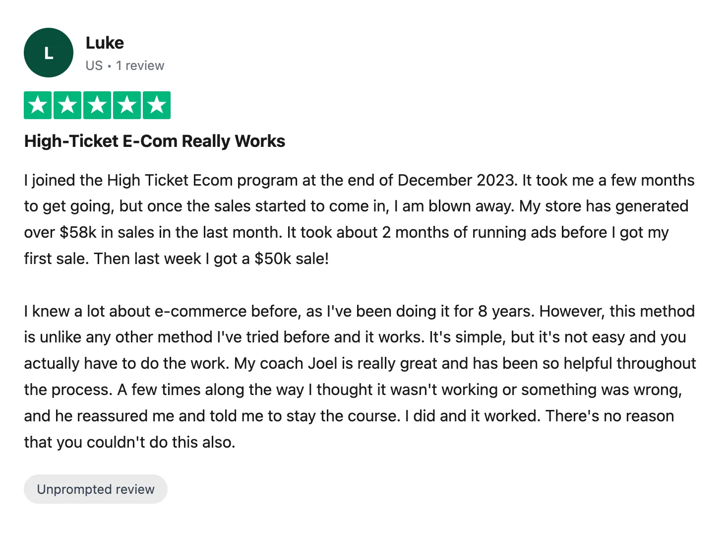 Trustpilot review — Luke (#1)