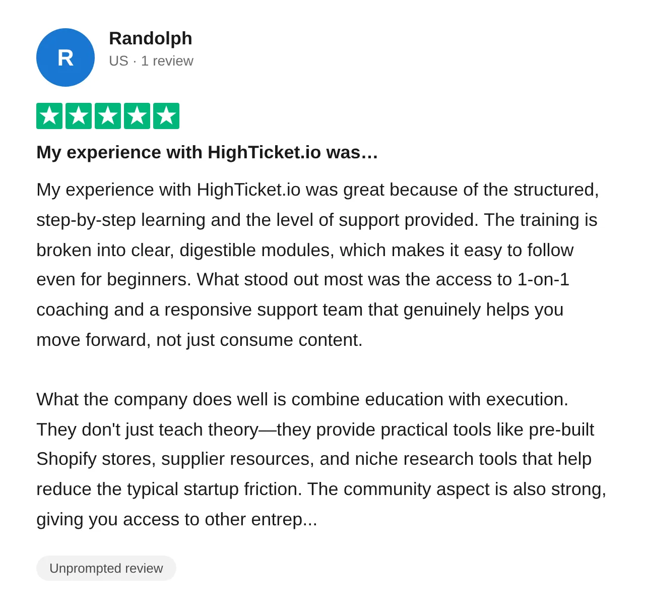 Trustpilot review — Randolph (#9)