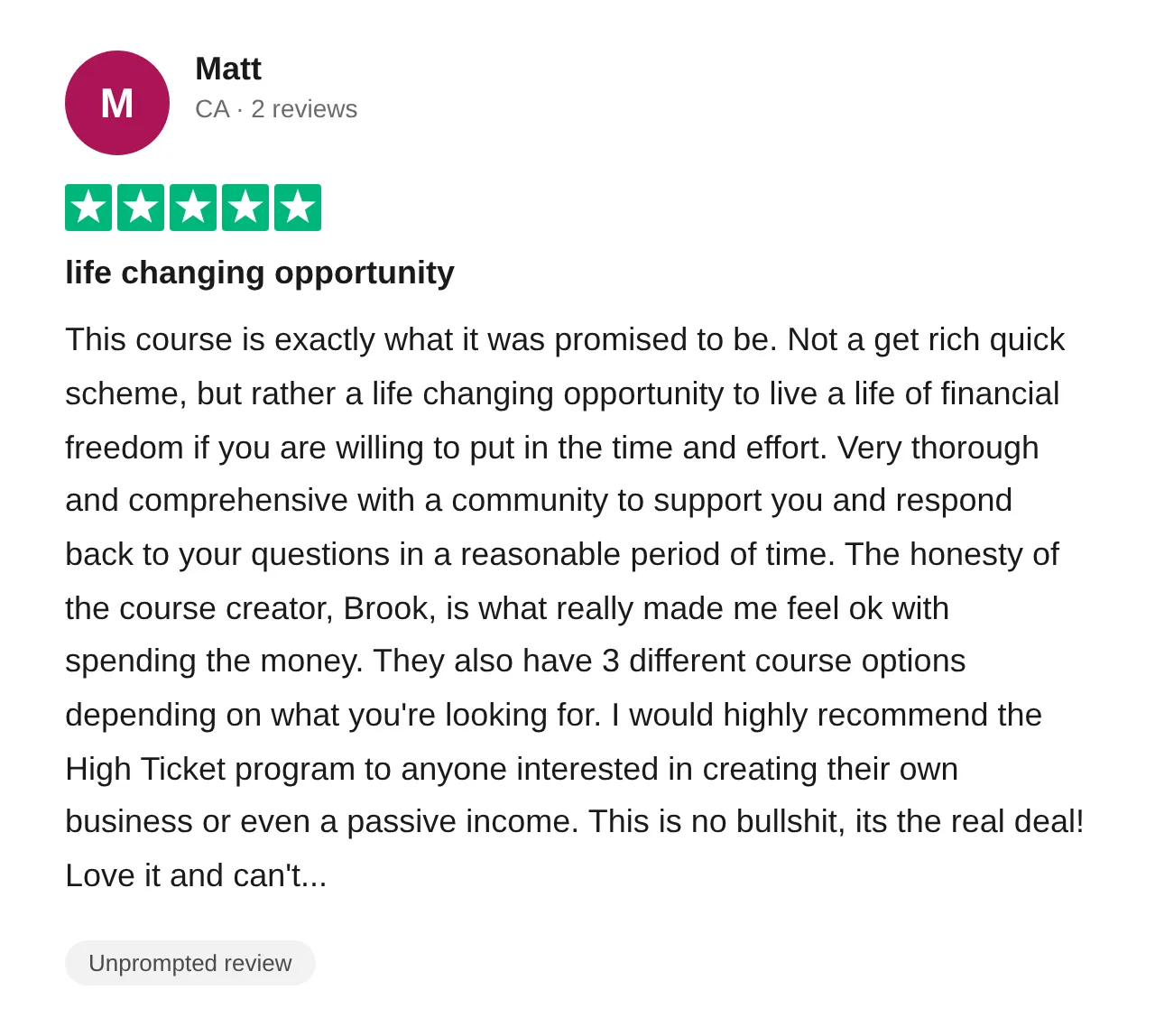 Trustpilot review — Matt (#13)