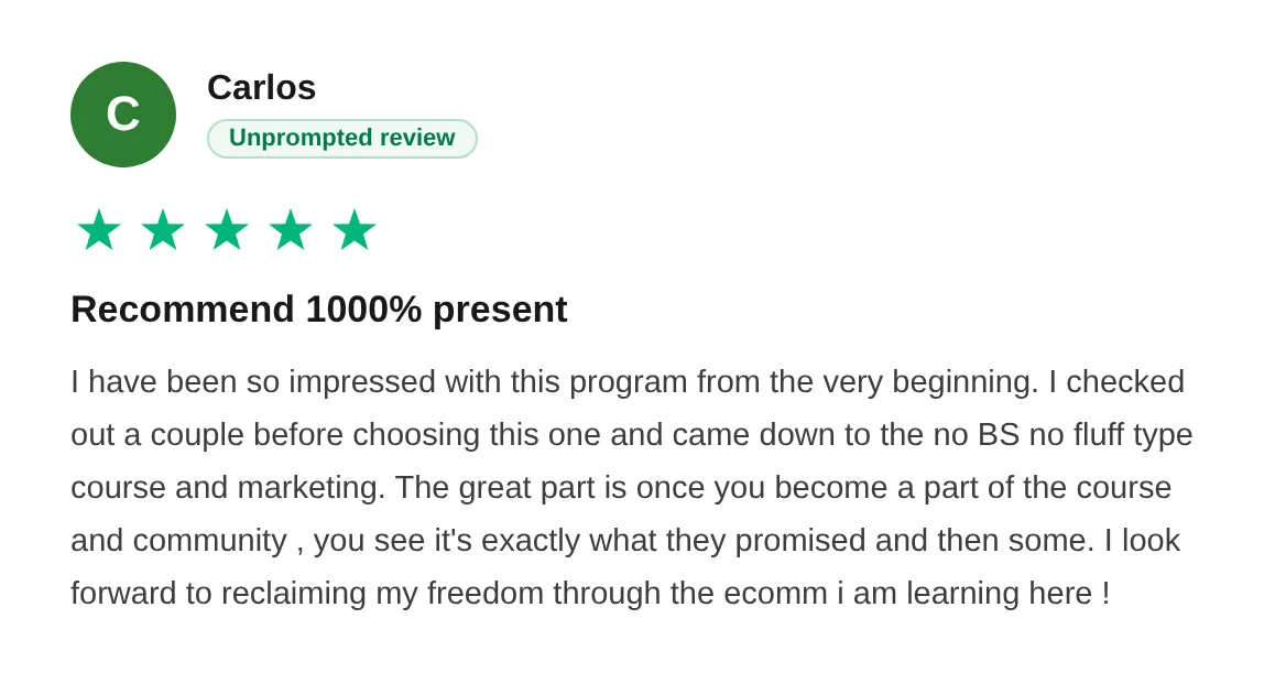 Trustpilot review — Carlos (#17)