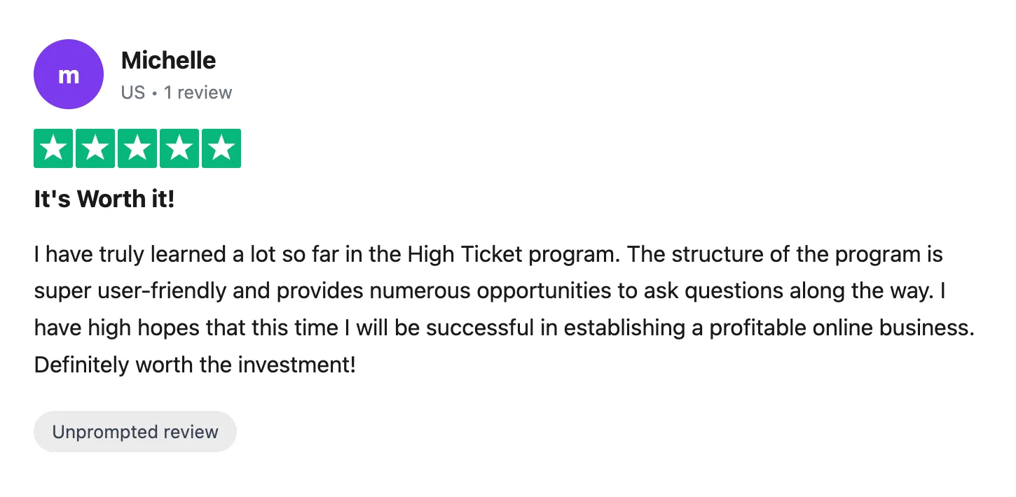 Trustpilot review — Michelle (#18)