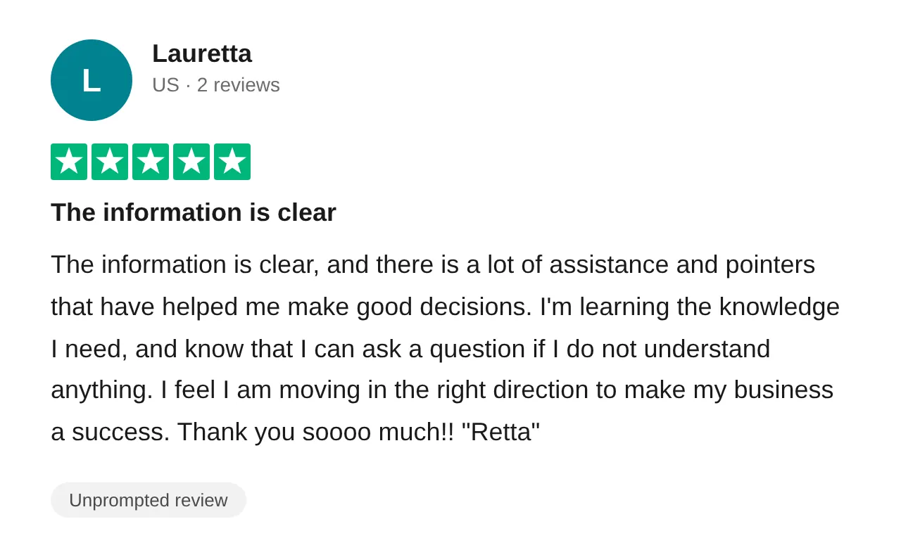 Trustpilot review — Lauretta (#19)
