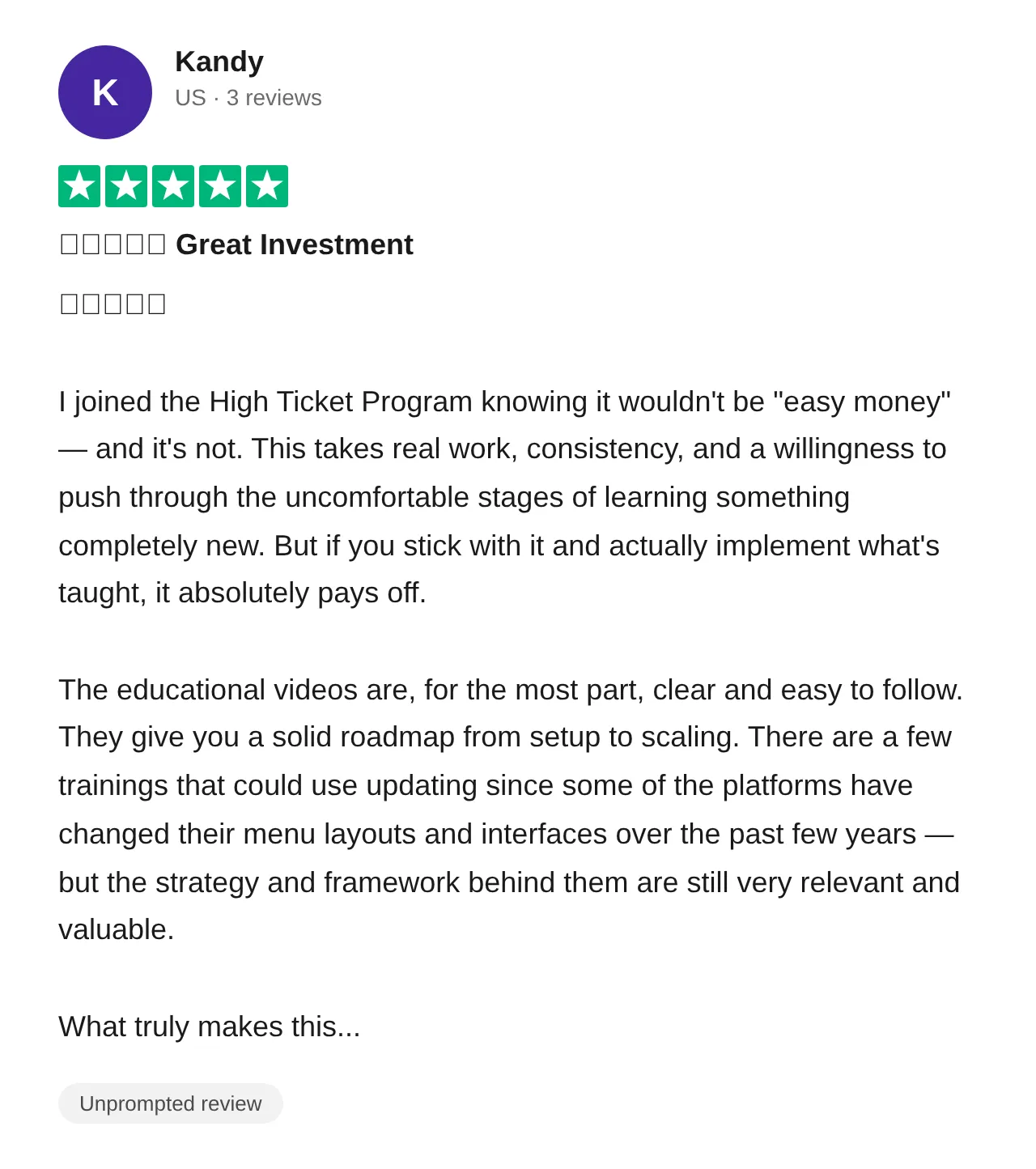 Trustpilot review — Kandy (#20)