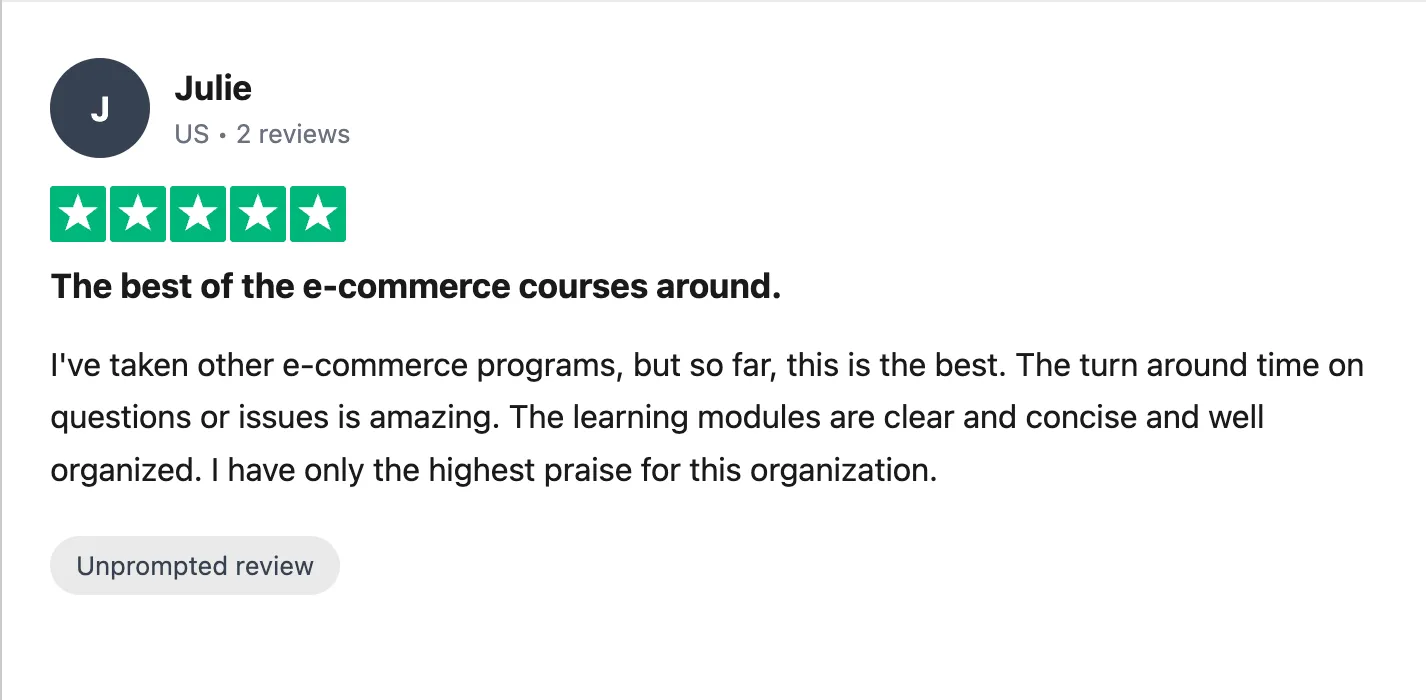 Trustpilot review — Julie (#21)