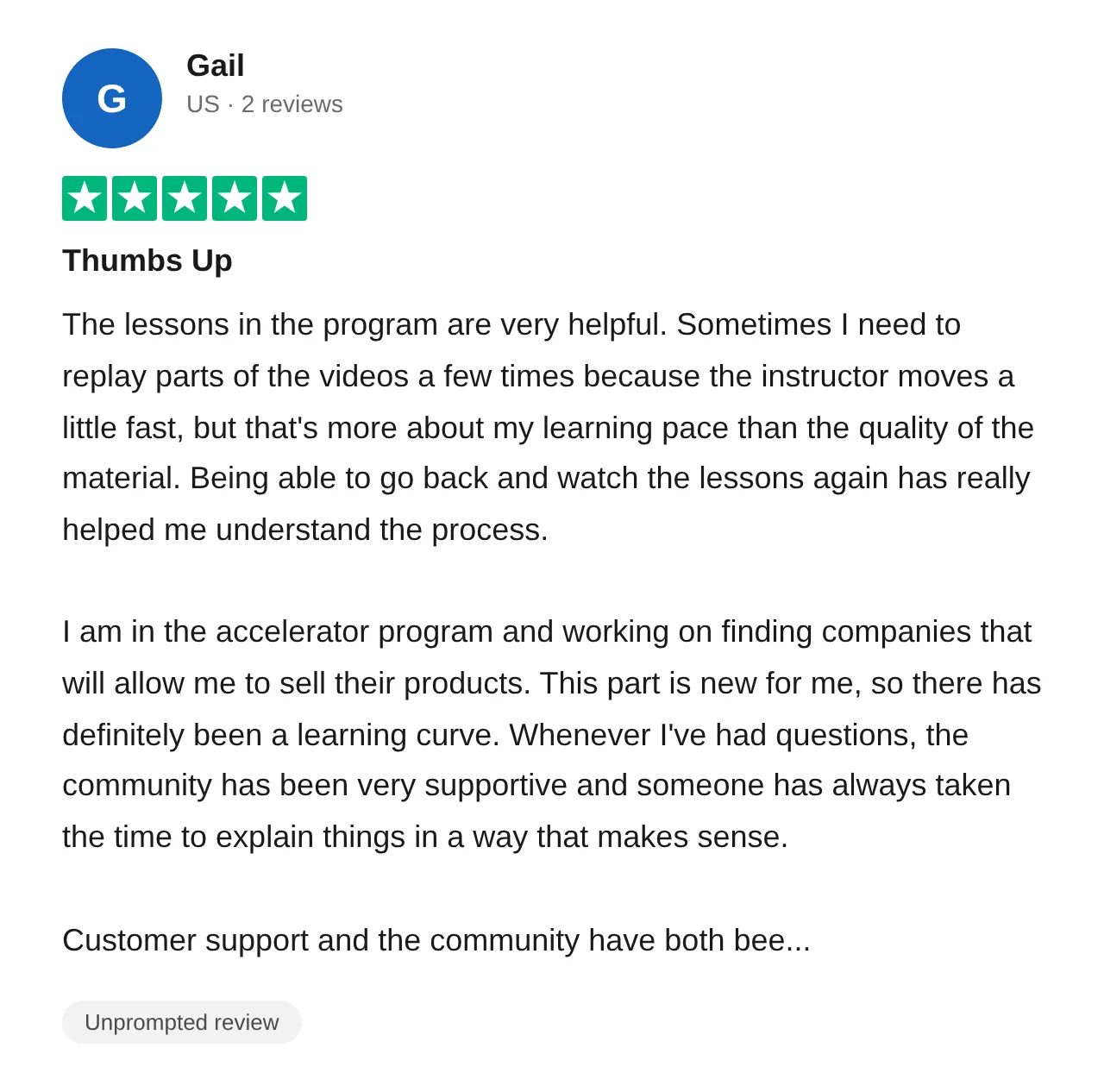 Trustpilot review — Gail (#26)