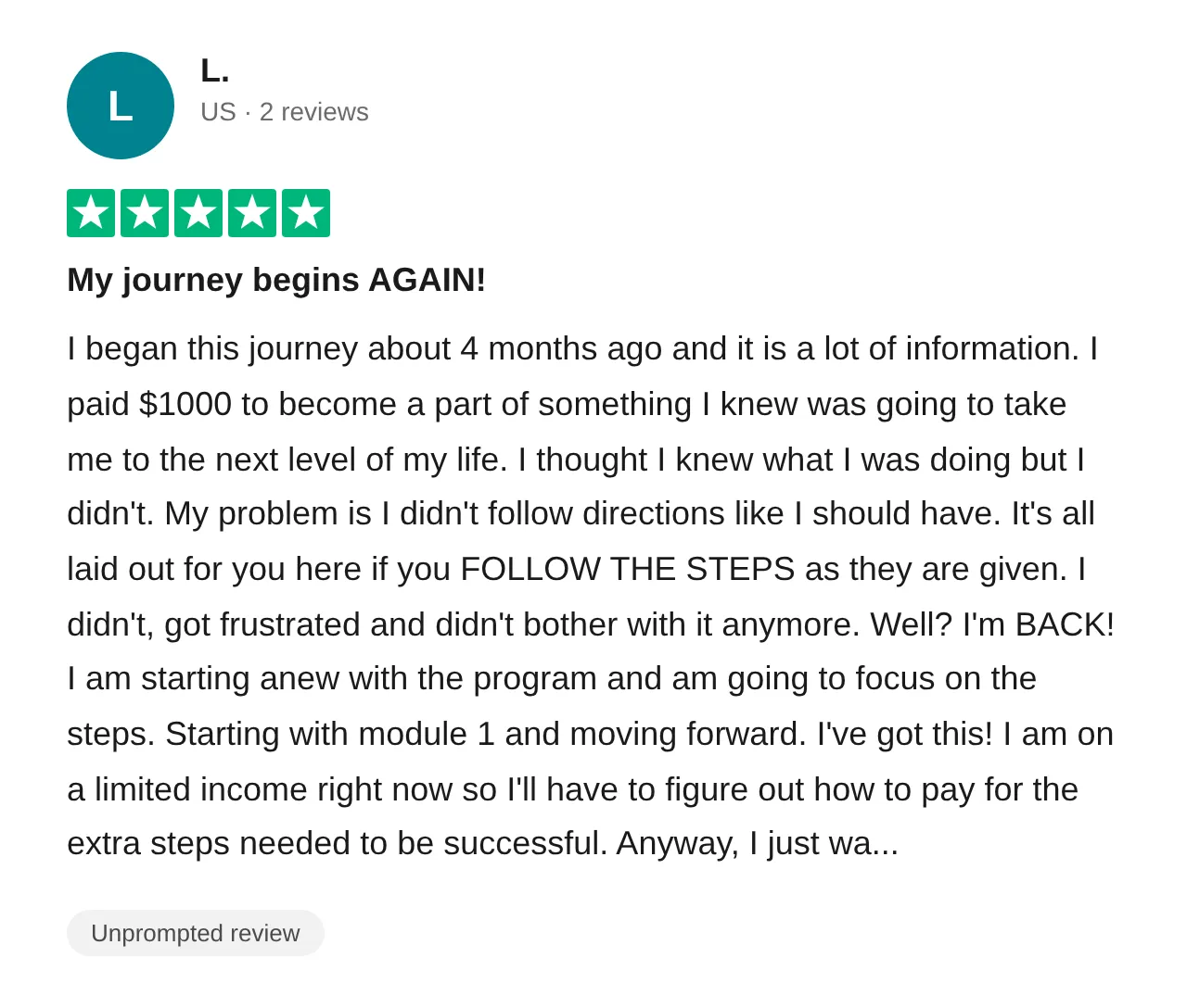 Trustpilot review — Lhughes (#39)