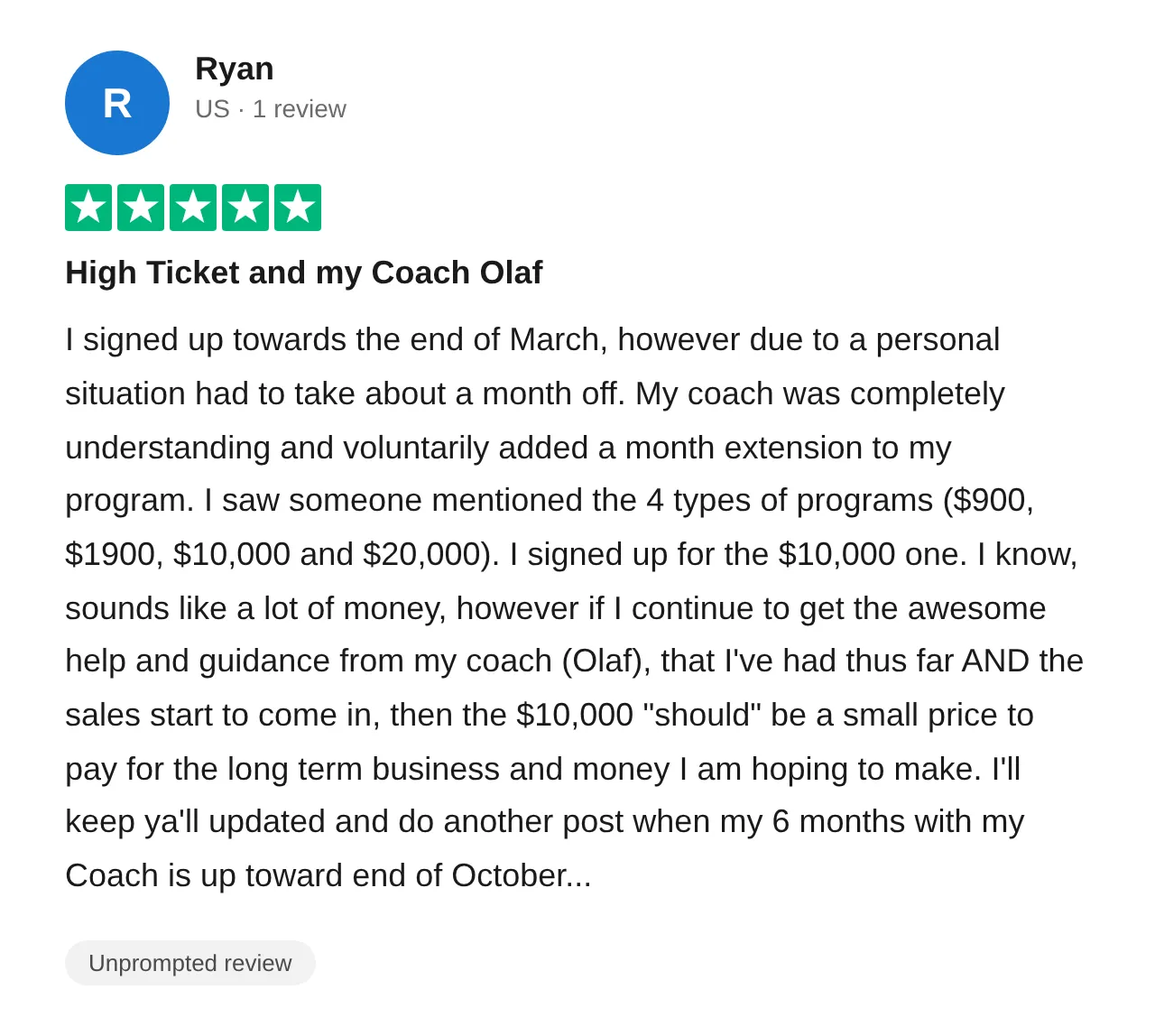 Trustpilot review — Ryan (#43)