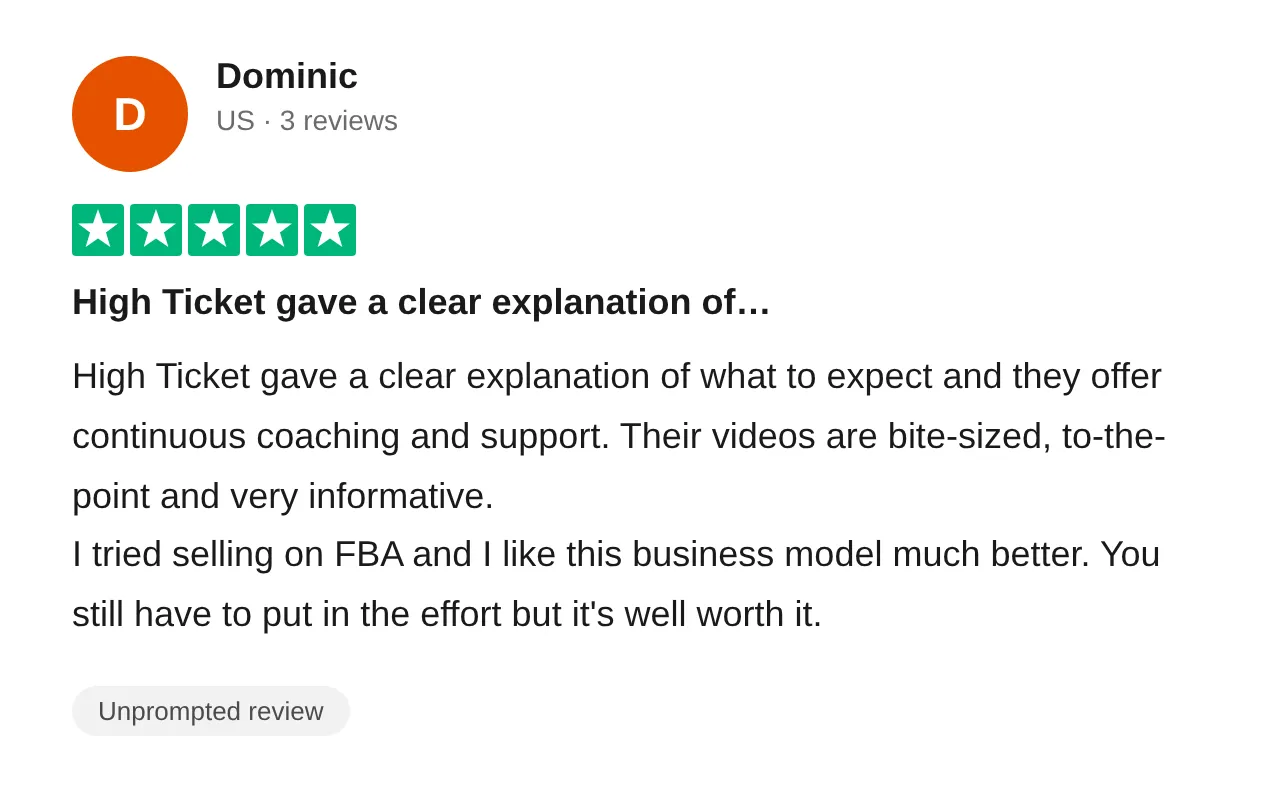 Trustpilot review — Dominic (#51)