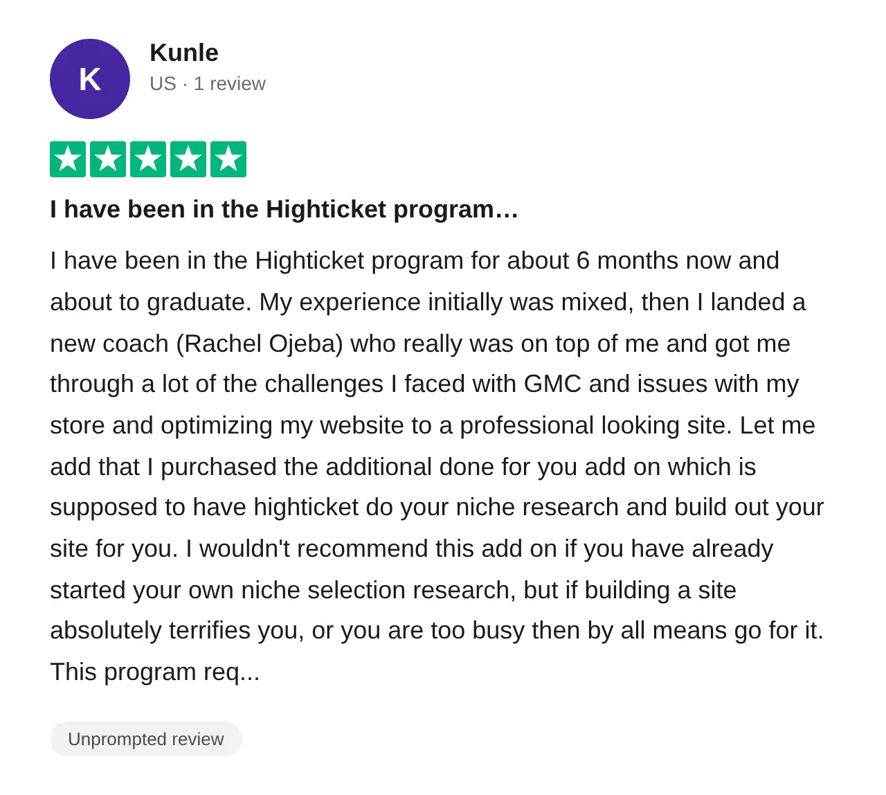 Trustpilot review — Kunle (#56)