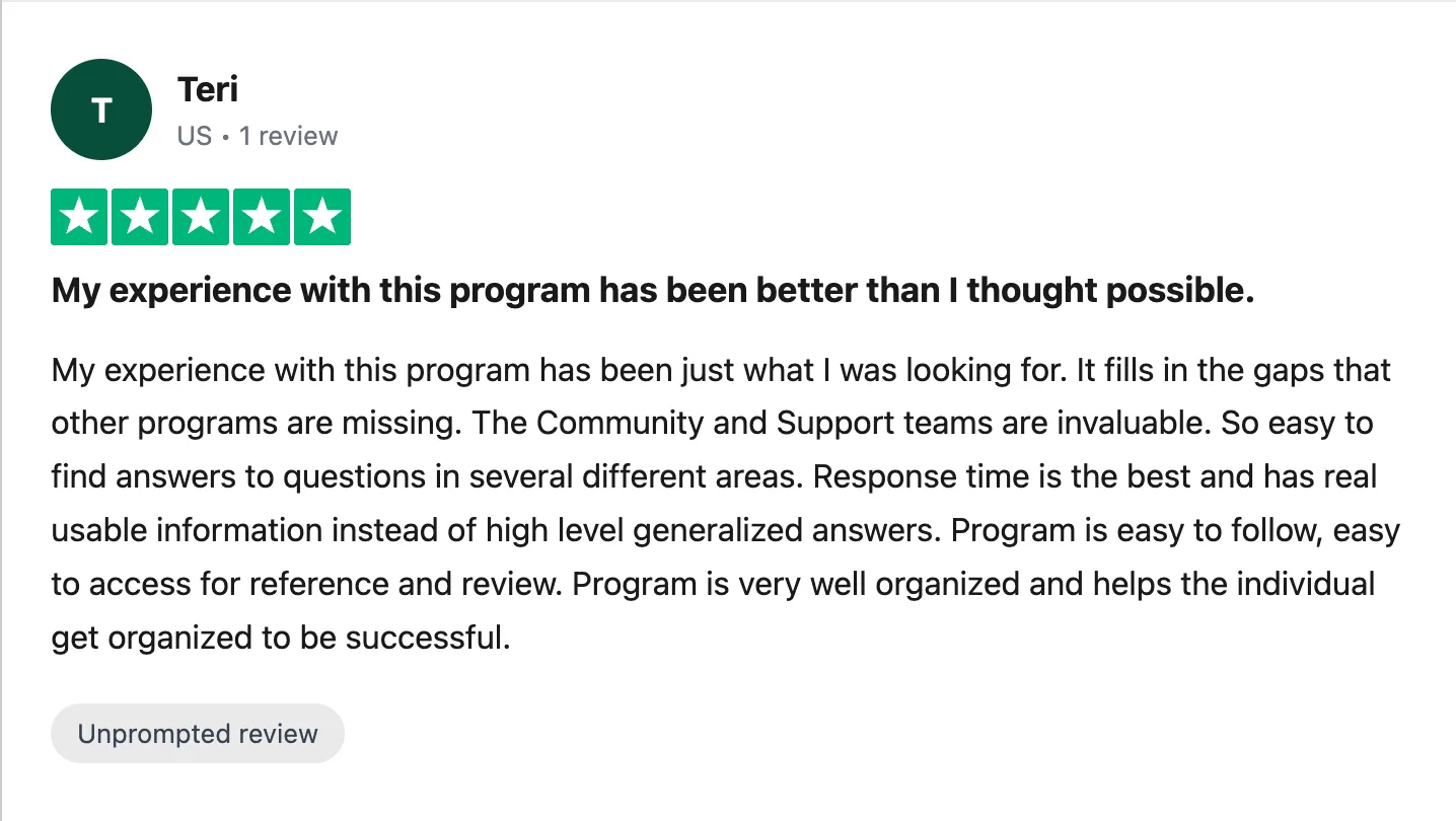 Trustpilot review — Teri (#65)