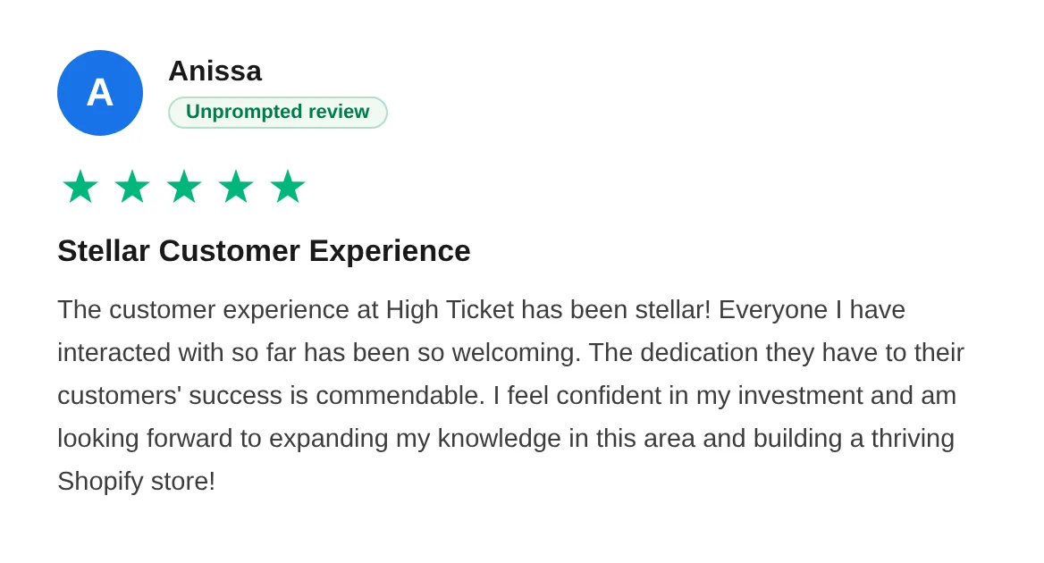 Trustpilot review — Anissa (#68)