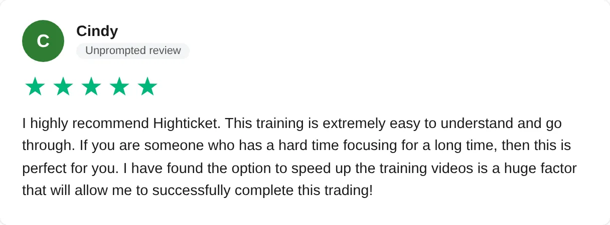 Trustpilot review — Cindy (#70)