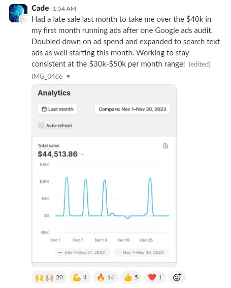 Student sales result — Cade (#14)
