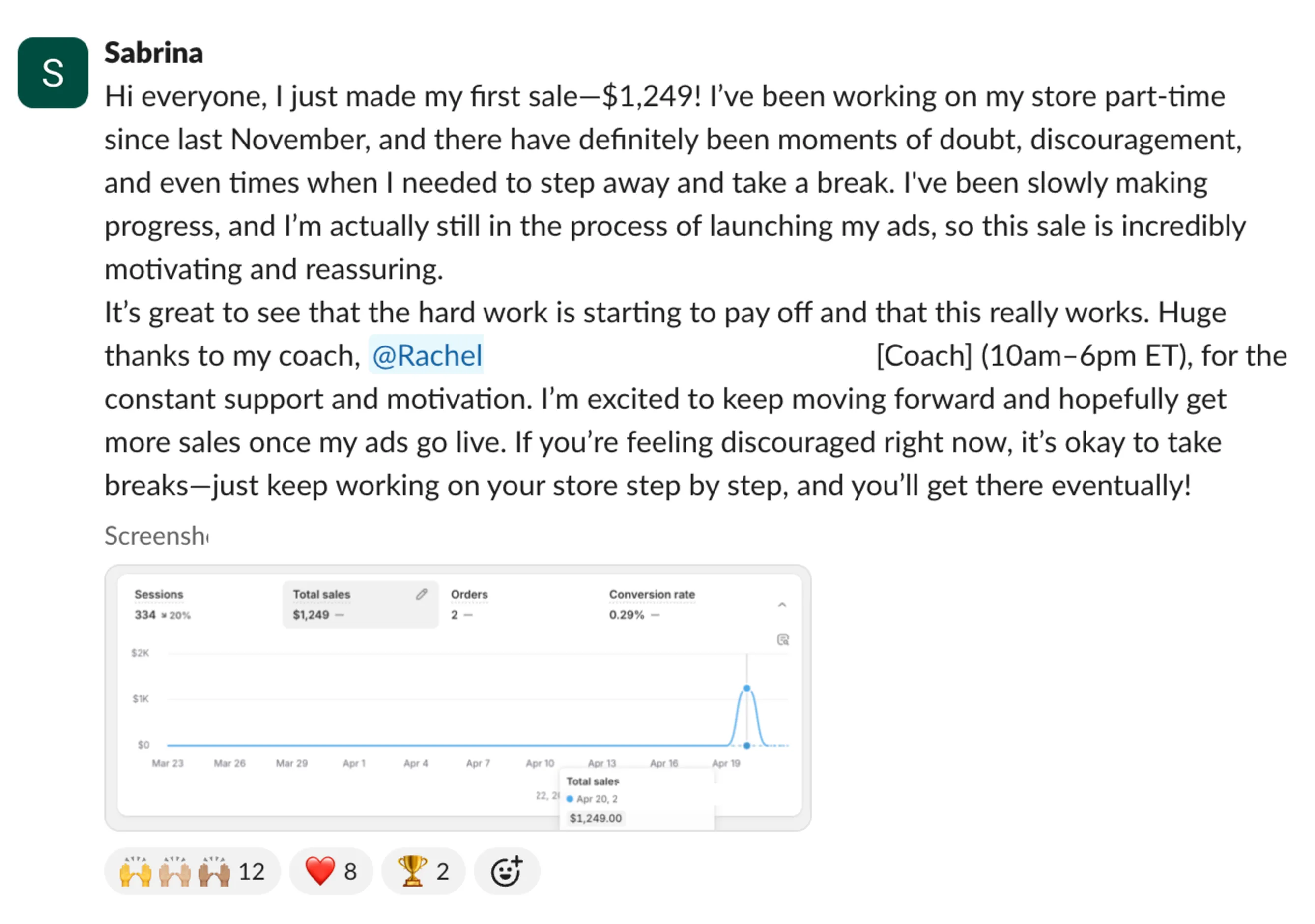 Student sales result — Sabrina (#23)