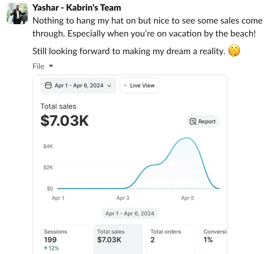 Student sales result — Yashar (#87)